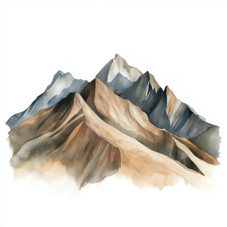 Andes Mountains. Andes Mountains hand drawn watercolor illustration on white backgroundの写真素材