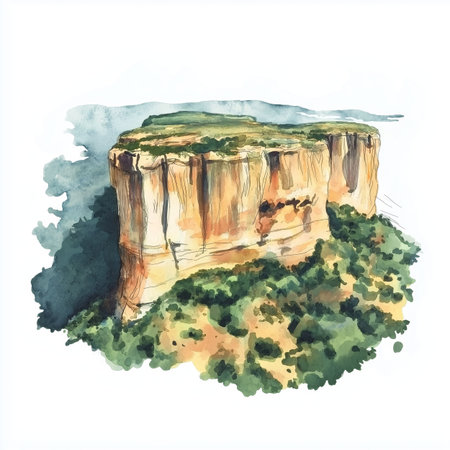 Cerro Cora National Park. Cerro Cora National Park hand drawn watercolor illustration on white backgroundの写真素材