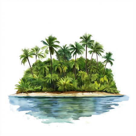 Devil Island - Iles du Salut. Devil Island - Iles du Salut hand drawn watercolor illustration on white backgroundの写真素材