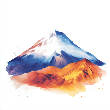 Chimborazo Volcano. Chimborazo Volcano hand drawn watercolor illustration on white backgroundの写真素材