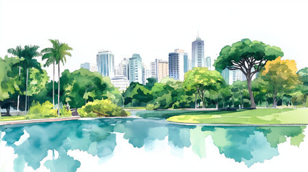 Ibirapuera Park. Ibirapuera Park hand drawn watercolor illustration on white backgroundの写真素材
