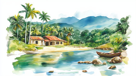 San Gil. San Gil hand drawn watercolor illustration on white backgroundの写真素材