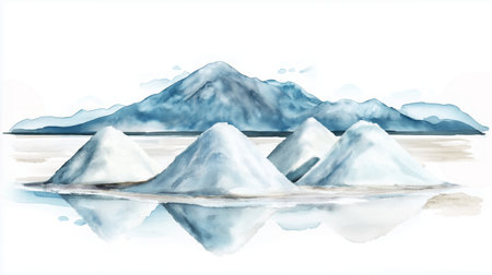 Salar de Uyuni. Salar de Uyuni hand drawn watercolor illustration on white backgroundの写真素材