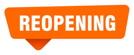reopening orange sign isolated on transpatent background. reopening sticker