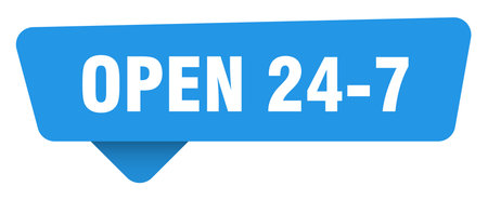 open 24 7 blue sign isolated on transparent background. open 24 7 sticker