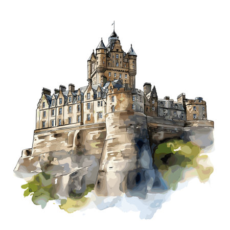 Edinburgh Castle. Edinburgh Castle hand drawn watercolor vector illustrationのイラスト素材