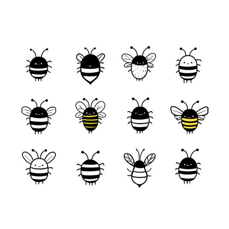 bees simple black and white line art vector logo. beesのイラスト素材