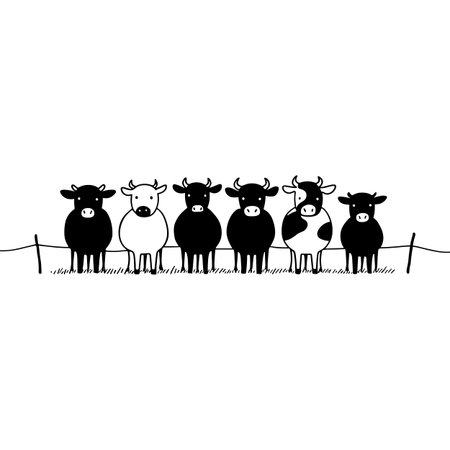 cattle simple black and white line art vector logo. cattleのイラスト素材