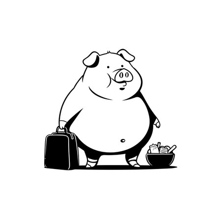 domestic pig simple black and white line art vector logo. domestic pigのイラスト素材