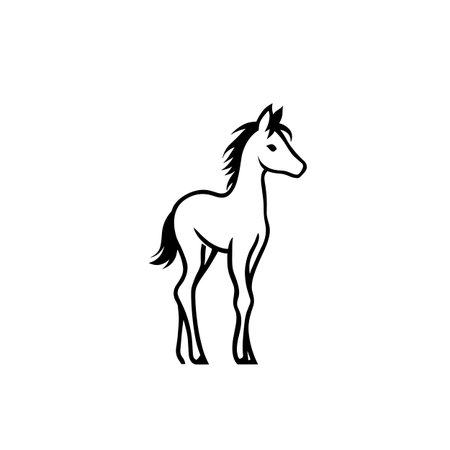 foal simple black and white line art vector logo. foalのイラスト素材
