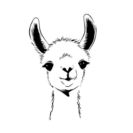 llama simple black and white line art vector logo. llamaのイラスト素材