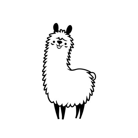llama simple black and white line art vector logo. llamaのイラスト素材