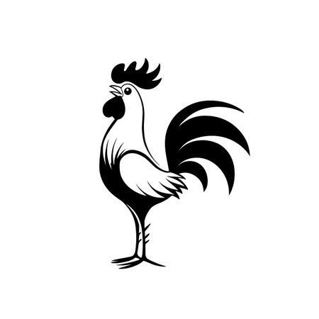 rooster simple black and white line art vector logo. roosterのイラスト素材