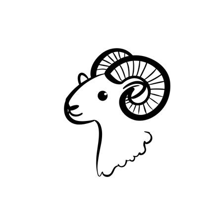 ram simple black and white line art vector logo. frameのイラスト素材