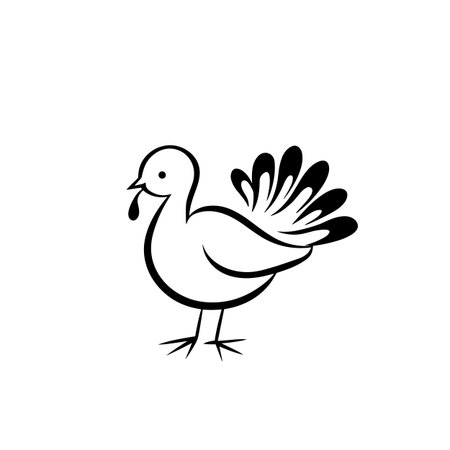 turkey simple black and white line art vector logo. turkeyのイラスト素材