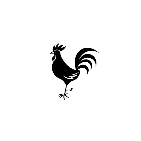 rooster simple black and white line art vector logo. roosterのイラスト素材