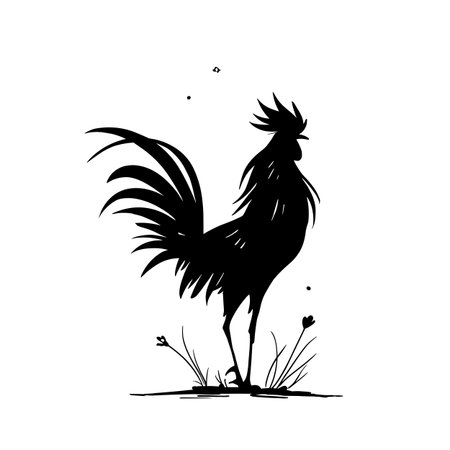 rooster simple black and white line art vector logo. roosterのイラスト素材