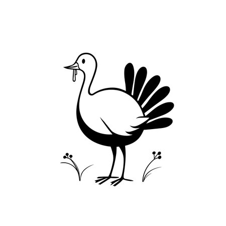 turkey simple black and white line art vector logo. turkeyのイラスト素材