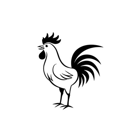 rooster simple black and white line art vector logo. roosterのイラスト素材
