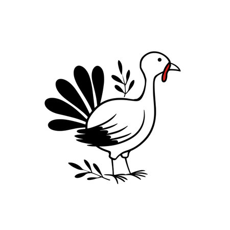 turkey simple black and white line art vector logo. turkeyのイラスト素材