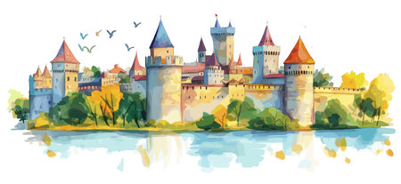 Carcassonne. Carcassonne hand drawn watercolor vector illustrationのイラスト素材