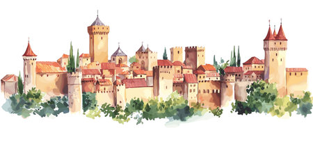 Carcassonne. Carcassonne hand drawn watercolor vector illustrationのイラスト素材