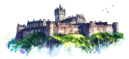 Edinburgh Castle. Edinburgh Castle hand drawn watercolor vector illustrationのイラスト素材