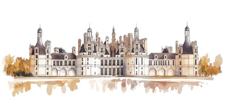 Chateau de Chambord. Chateau de Chambord hand drawn watercolor vector illustrationのイラスト素材