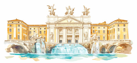 Trevi Fountain. Trevi Fountain hand drawn watercolor vector illustrationのイラスト素材