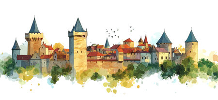 Carcassonne. Carcassonne hand drawn watercolor vector illustrationのイラスト素材
