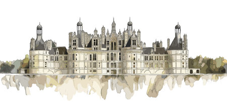 Chateau de Chambord. Chateau de Chambord hand drawn watercolor vector illustrationのイラスト素材