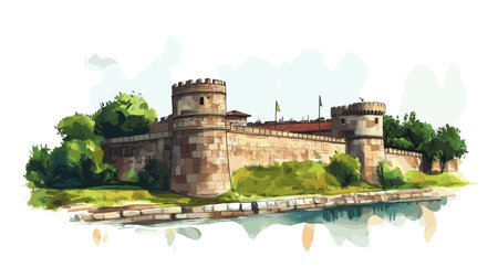 Belgrade Fortress. Belgrade Fortress hand drawn watercolor vector illustrationのイラスト素材