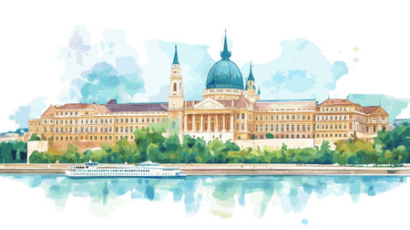 Buda Castle. Buda Castle hand drawn watercolor vector illustrationのイラスト素材