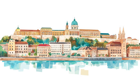 Buda Castle. Buda Castle hand drawn watercolor vector illustrationのイラスト素材