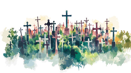 Hill of Crosses. Hill of Crosses hand drawn watercolor vector illustration