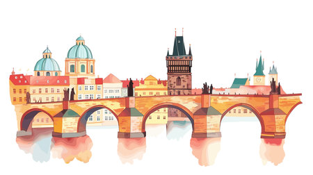 Charles Bridge. Charles Bridge hand drawn watercolor vector illustrationのイラスト素材