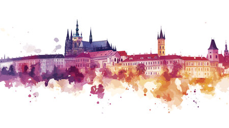 Prague Castle. Prague Castle hand drawn watercolor vector illustrationのイラスト素材