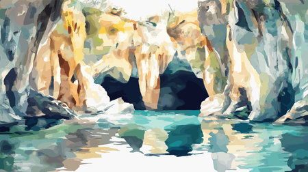 Skocjan Caves. Skocjan Caves hand drawn watercolor vector illustrationのイラスト素材