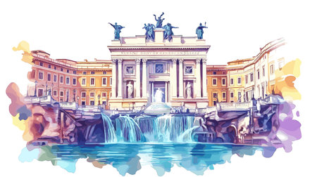 Trevi Fountain. Trevi Fountain hand drawn watercolor vector illustrationのイラスト素材