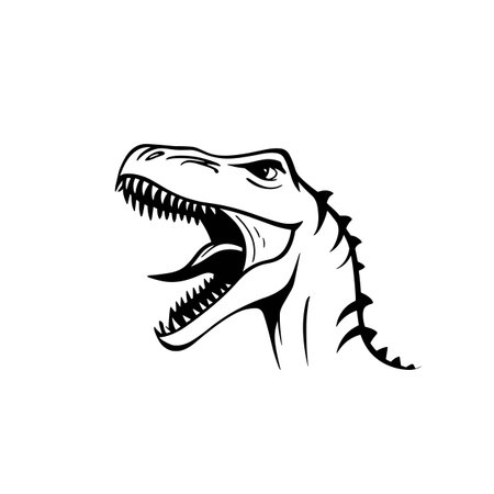 Allosaurus simple black and white line art vector logo. Allosaurusのイラスト素材