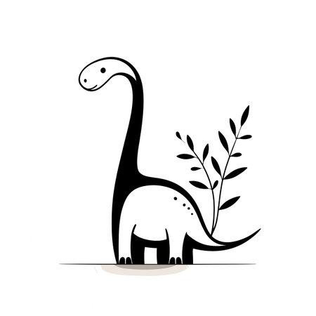 Apatosaurus simple black and white line art vector logo. Apatosaurusのイラスト素材