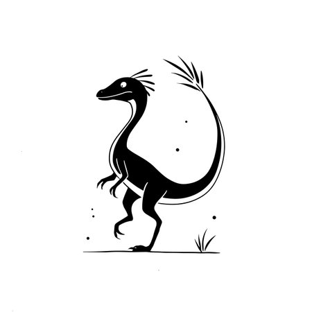 Compsognathus simple black and white line art vector logo. Compsognathusのイラスト素材