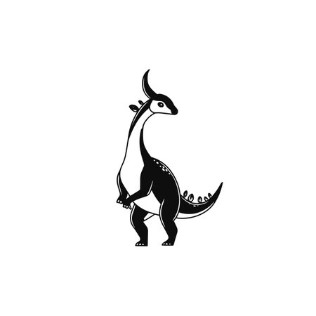 Parasaurolophus simple black and white line art vector logo. Parasaurolophusのイラスト素材