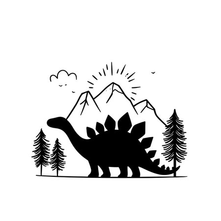 Stegosaurus simple black and white line art vector logo. Stegosaurusのイラスト素材
