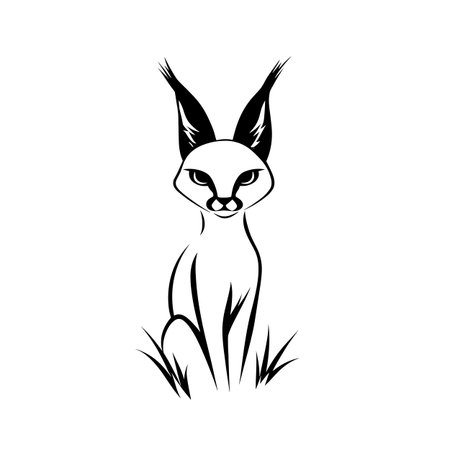 Caracal simple black and white line art vector logo. Caracalのイラスト素材