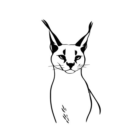 Caracal simple black and white line art vector logo. Caracalのイラスト素材