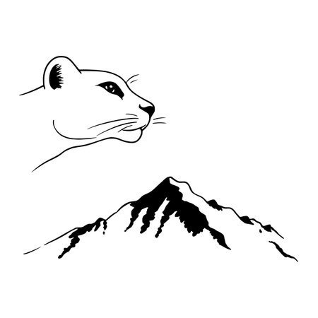 Mountain Lion simple black and white line art vector logo. Mountain Lionのイラスト素材