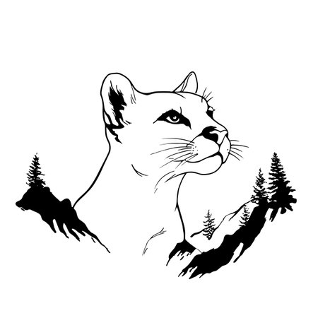 Mountain Lion simple black and white line art vector logo. Mountain Lionのイラスト素材