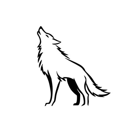 Wolf simple black and white line art vector logo. Wolf