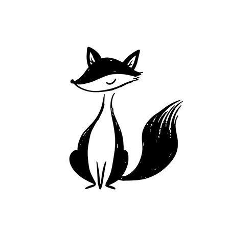 Red Fox simple black and white line art vector logo. Red Foxのイラスト素材